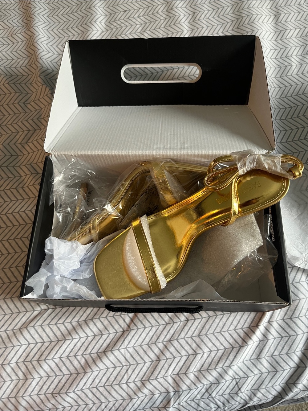 Fashion Nova Metallic Gold Strappy Heel Sandal